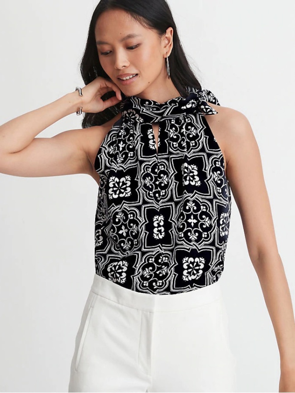 Ann Taylor Halter tie neck top Geo print